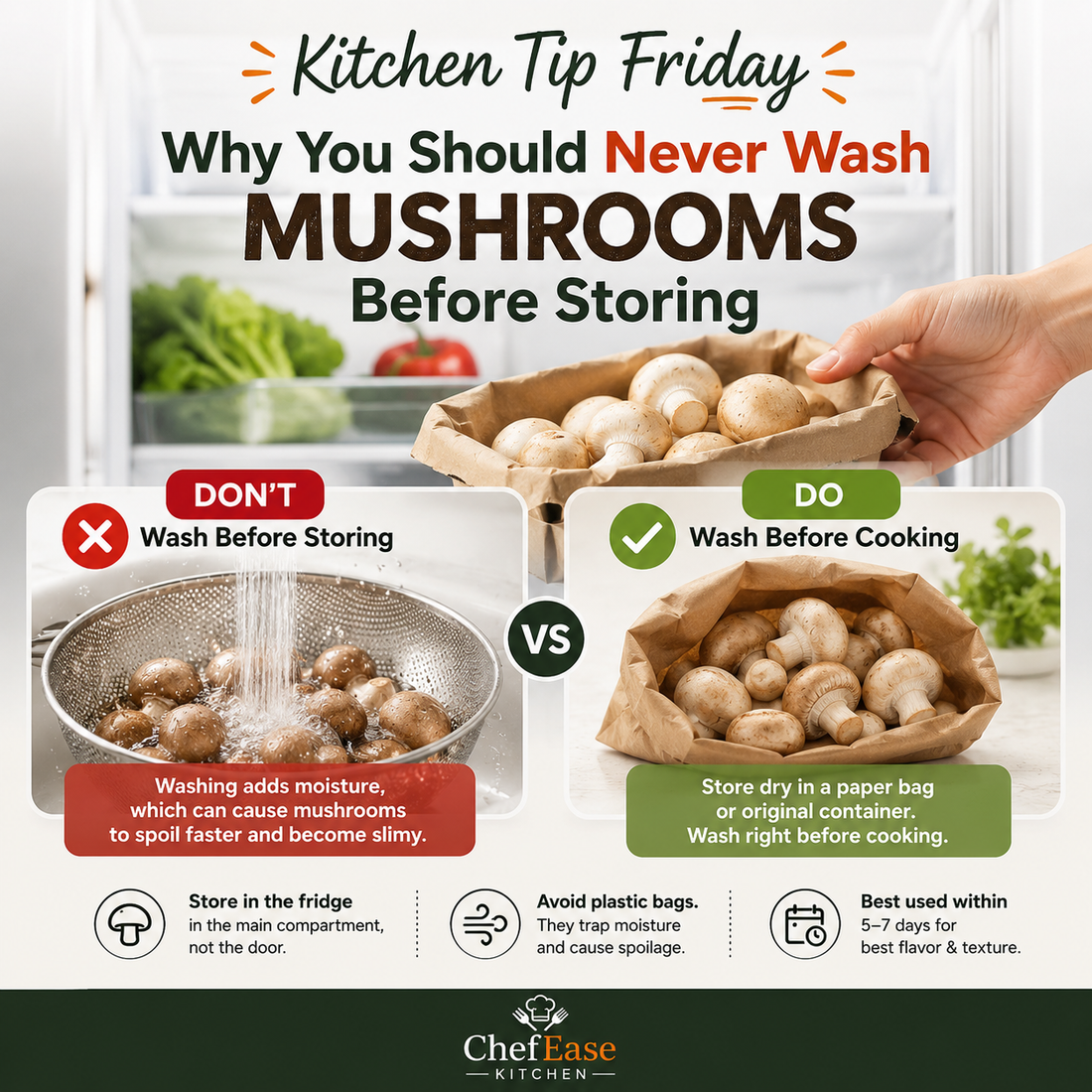 Why You Should Never Wash Mushrooms Before Storing  Did you know?