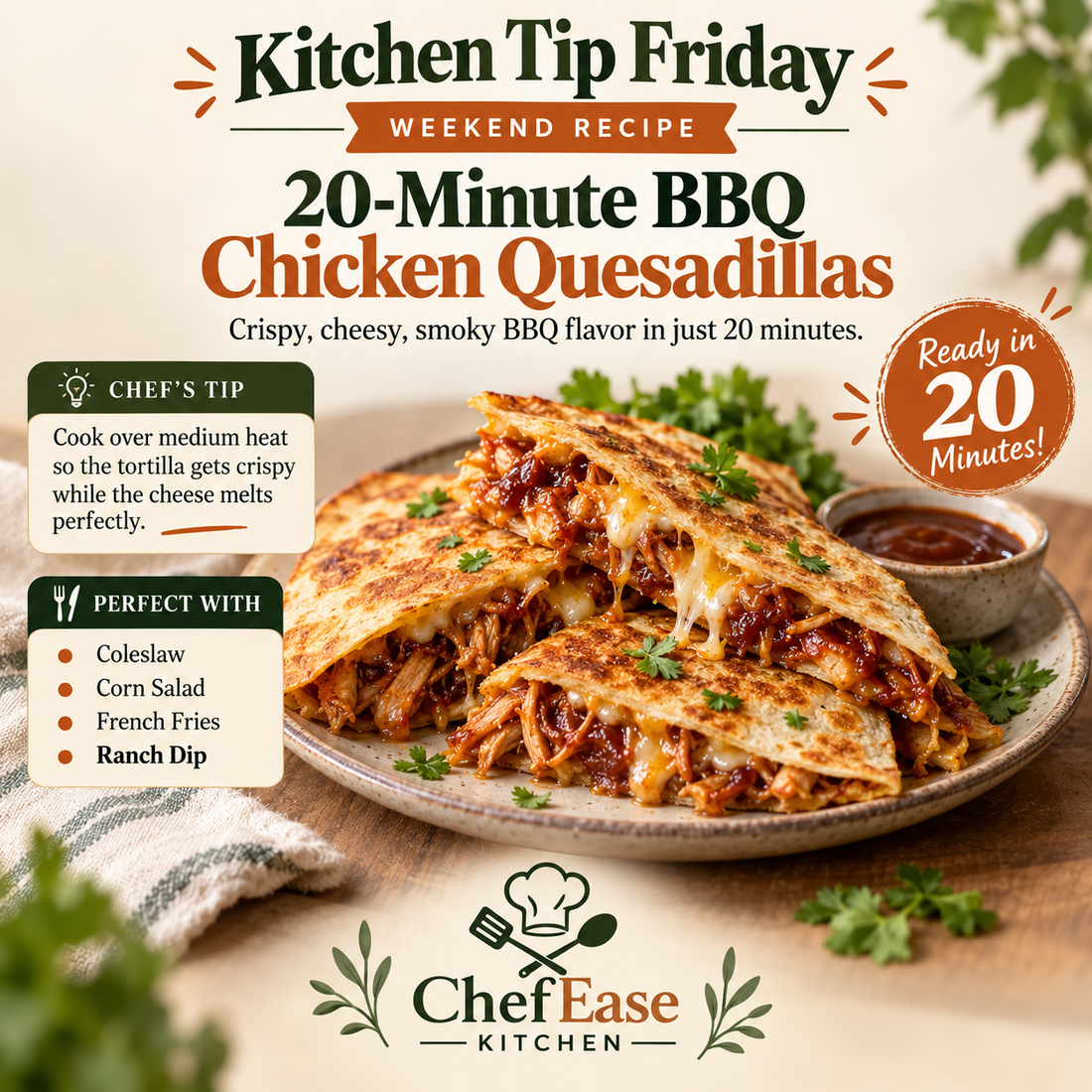 20-Minute BBQ Chicken Quesadillas