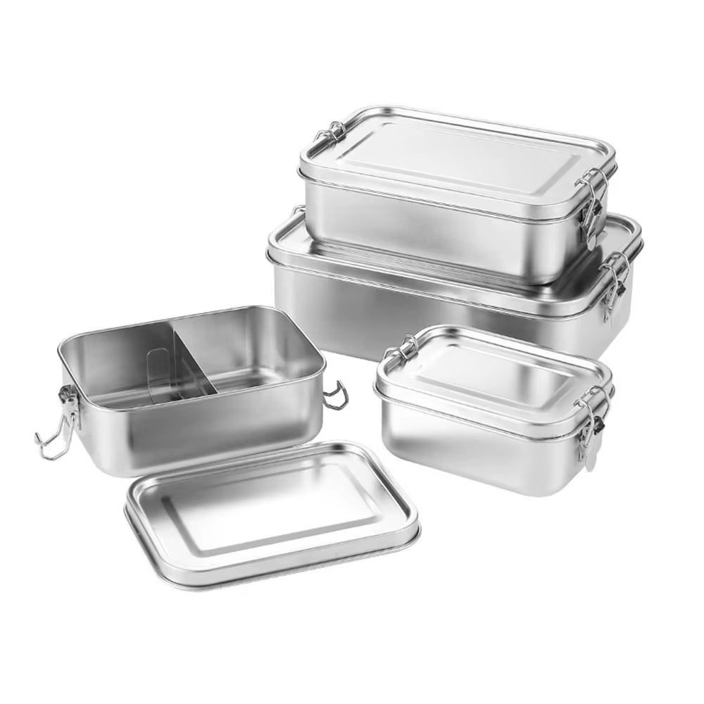 Durable Stainless Steel Bento Box Large Capacity Square Lunch Box with Lid Leakproof Lunch Container Outdoor