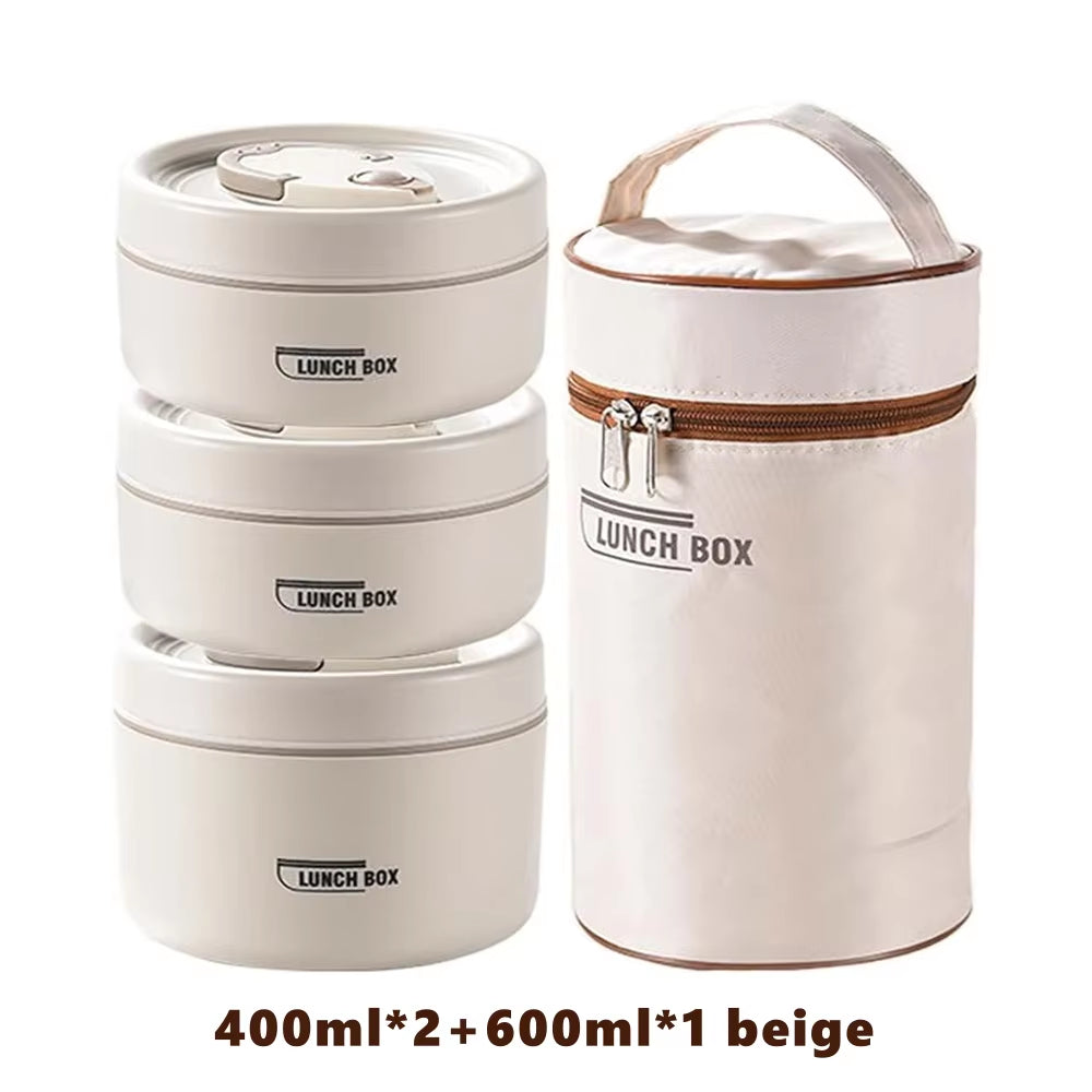 Portable Insulated Food Lunch Container Set with Thermal Lunch Box 3 Separate Stackable Lunch Container for Adult Kids