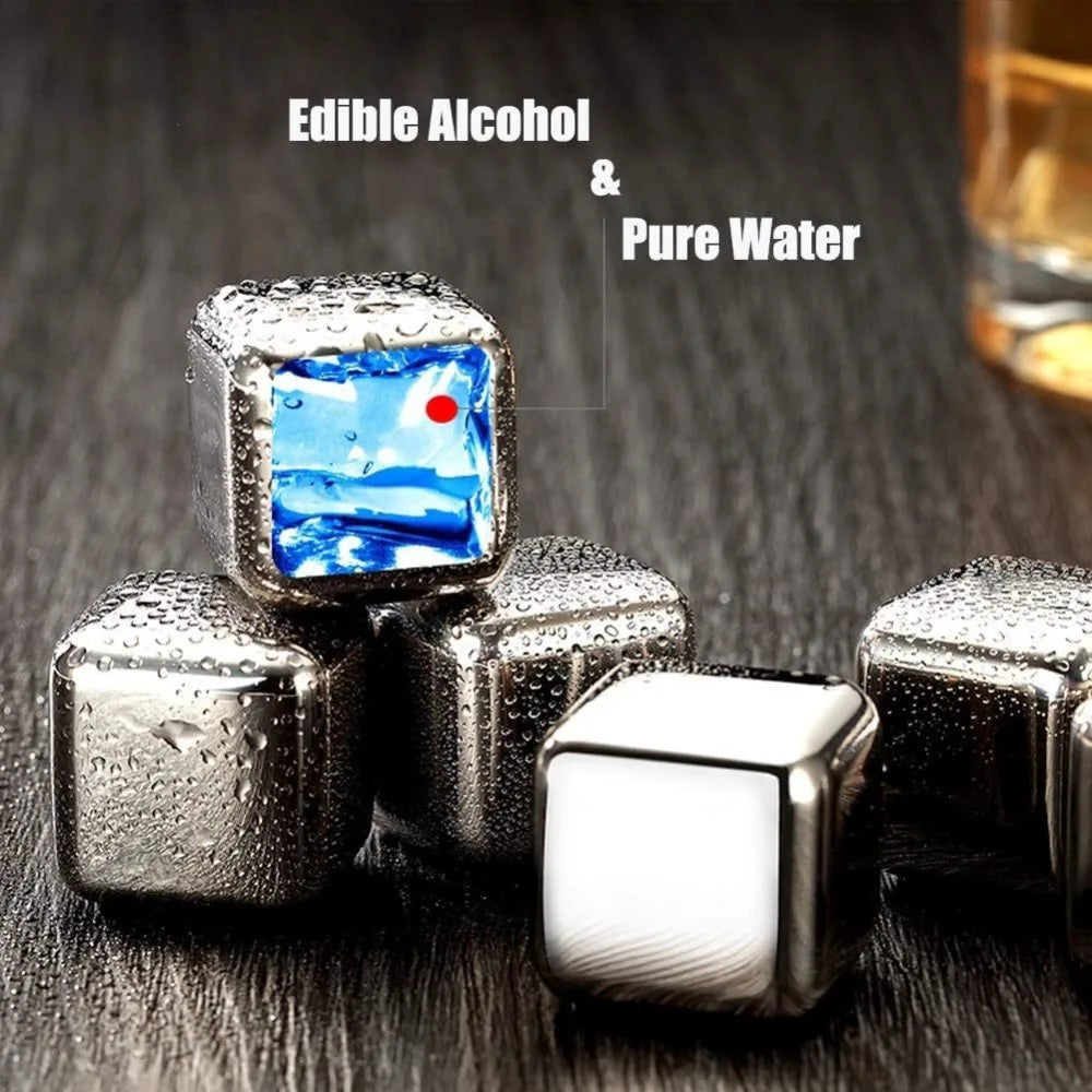 4/6/8/12 Whiskey Stones Barware Beer Ice Cooling Stones Stainless Steel Ice Stones with Ice Tongs and Freezer Storage Box