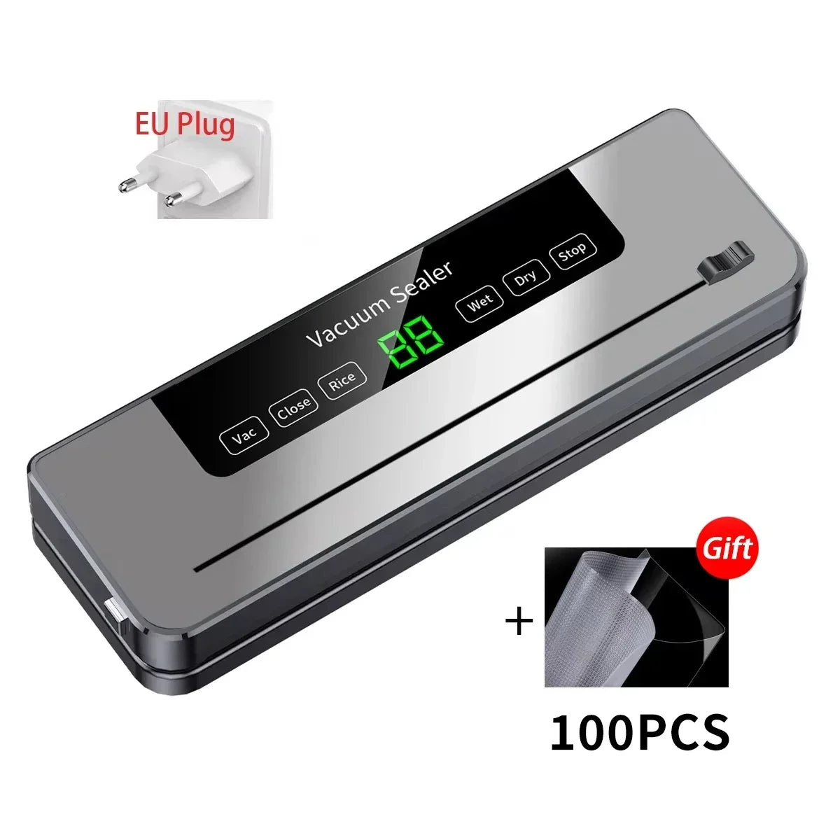 Electric Vacuum Sealer Food Storage Seal Touch Button Dry/Wet Built-In Cutter Kitchen Food Sealing Vacuum Packaging Machine
