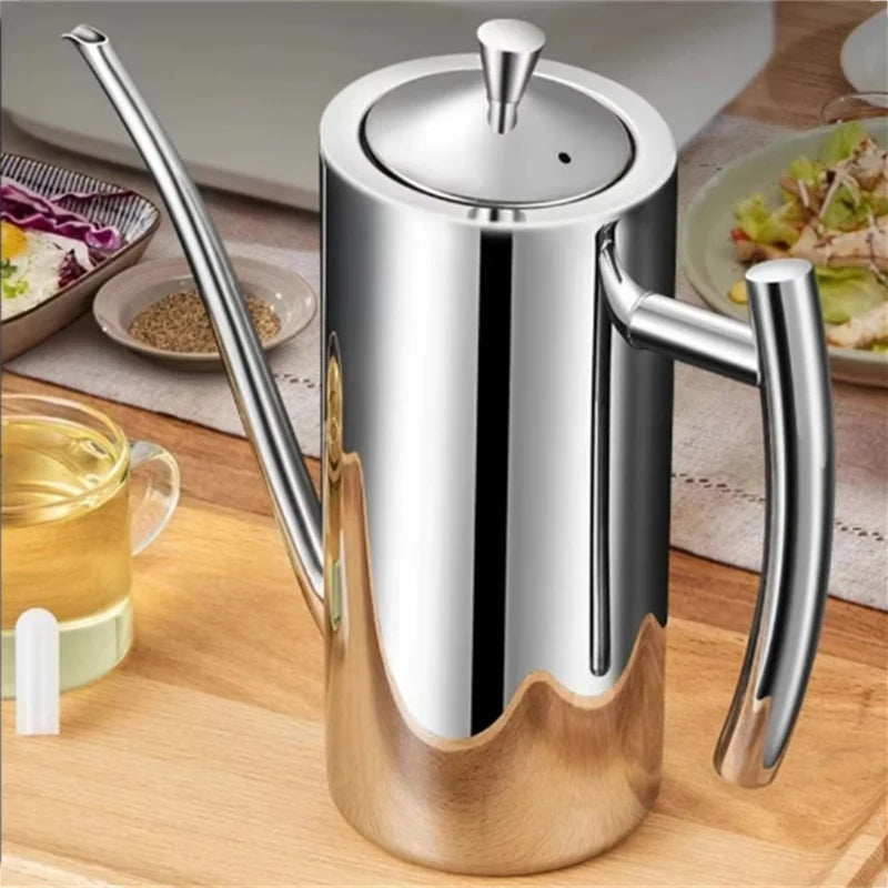 304 Stainless Steel Oil Pot Kitchen Oil Tank Sauce Vinegar Drip-Proof Dust-Proof Oil Storage Container to Store Kitchen Tools