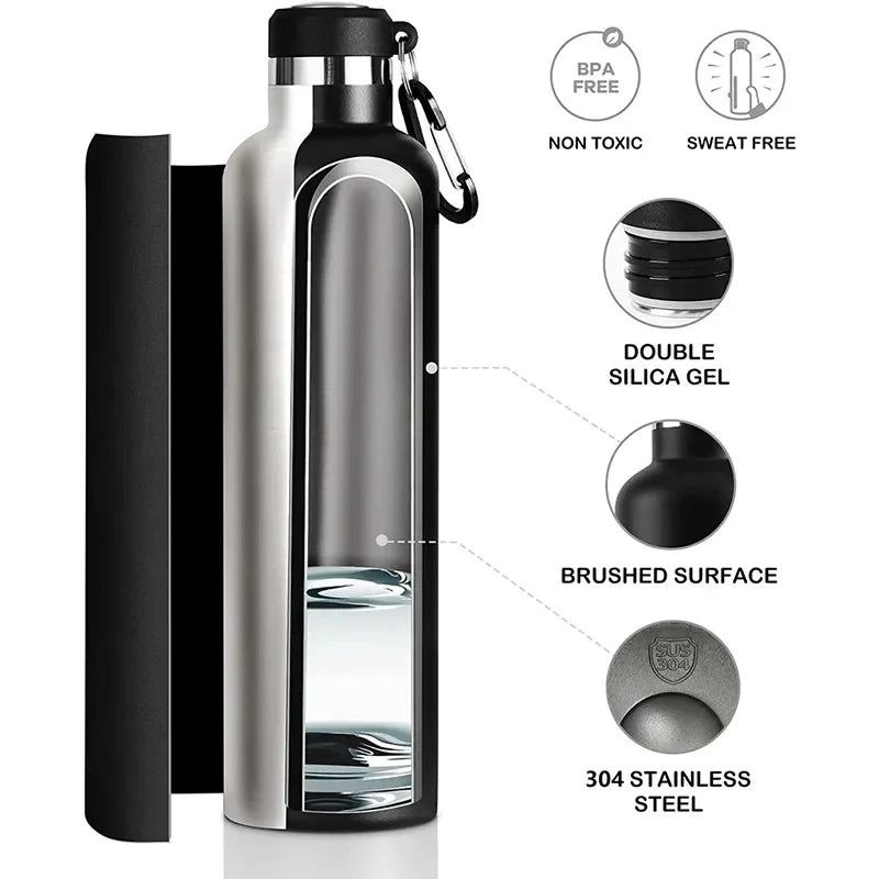 Stainless Steel Thermos Bottle 1000Ml Sports Flask Vacuum Insulated Water Bottle Leak Proof BPA Free