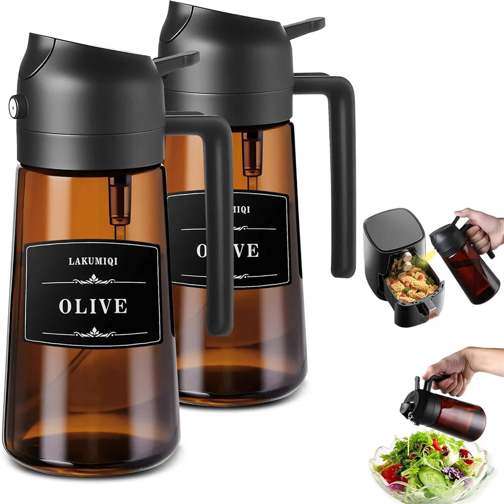 2-In-1 Glass Oil Dispenser & Sprayer - 16Oz/470Ml Leakproof Olive Oil Sprayer Bottle for Cooking, Air Fryer, BBQ, Baking, Salad