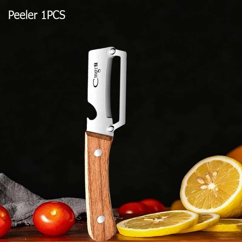 Stainless Steel Fruit Peeler Wooden Handle Paring Knife Planer Sugarcane Household Thick Fruits Vegetables Scraping Tools