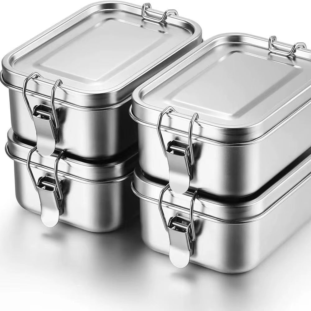 Durable Stainless Steel Bento Box Large Capacity Square Lunch Box with Lid Leakproof Lunch Container Outdoor