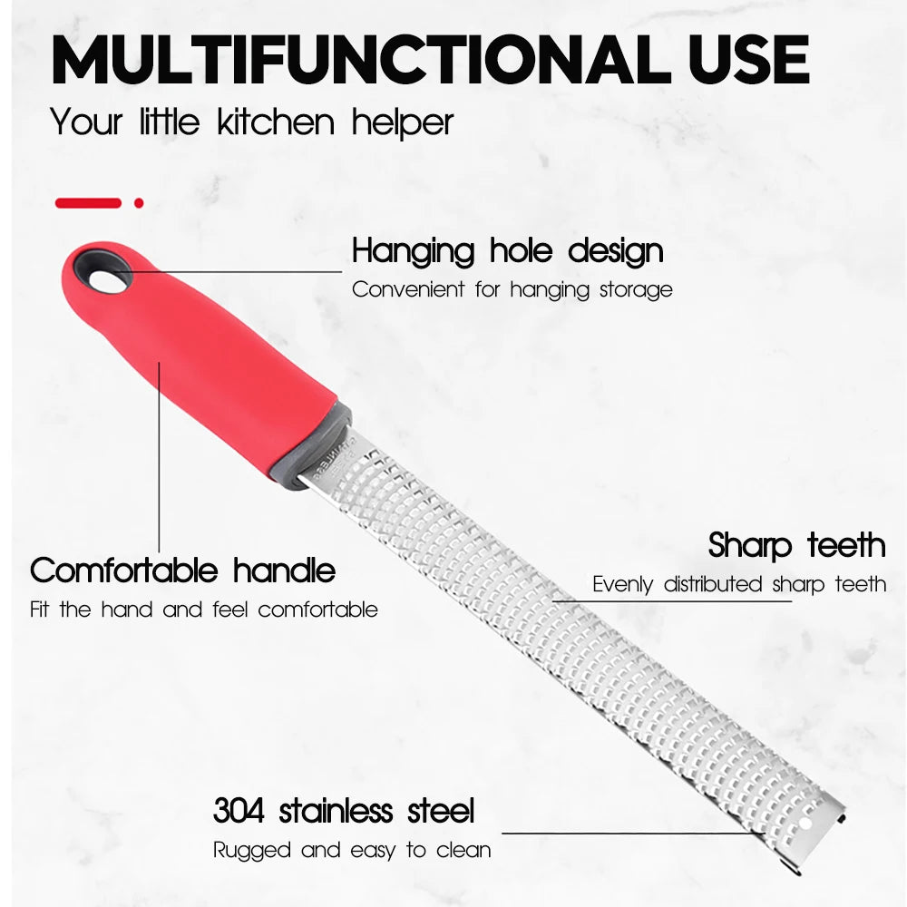 Stainless Steel Cheese Grater Citrus Lemon Zester Peeler Cheese Lemon Fruit Chocolate Grater with Non-Slip Handle Kitchen Gadget