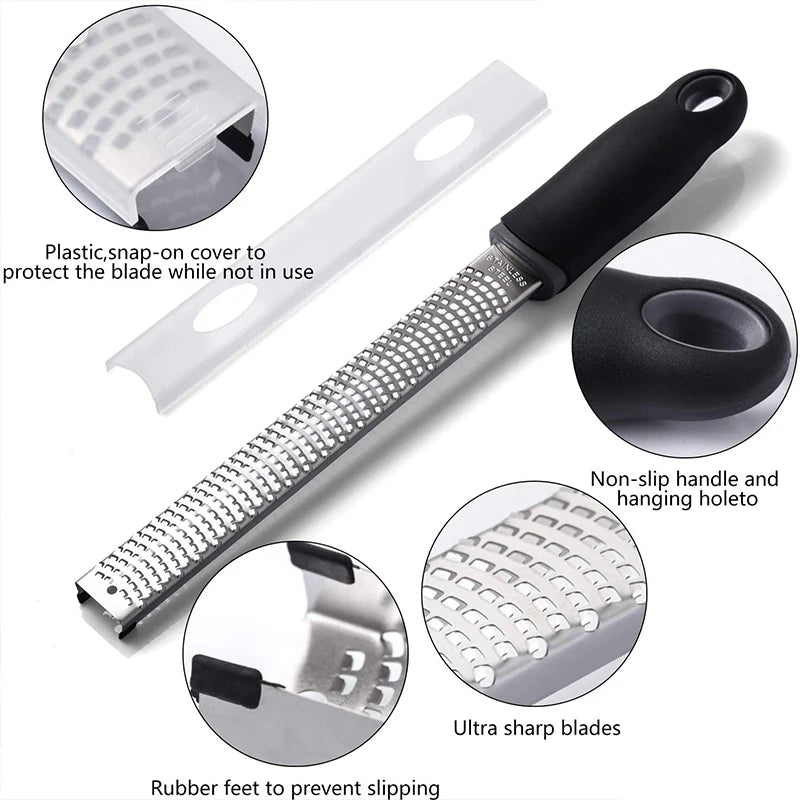 Stainless Steel Cheese Grater Citrus Lemon Zester Peeler Cheese Lemon Fruit Chocolate Grater with Non-Slip Handle Kitchen Gadget