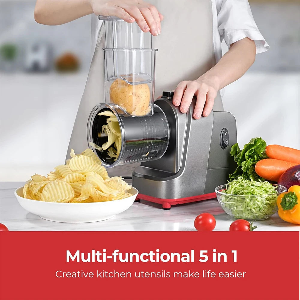 250W 5 in 1 Electric Vegetable Slicer Shredder Automatic Salad Shooter Machine Cheese Grater Carrot Cabbage Cutter JT253