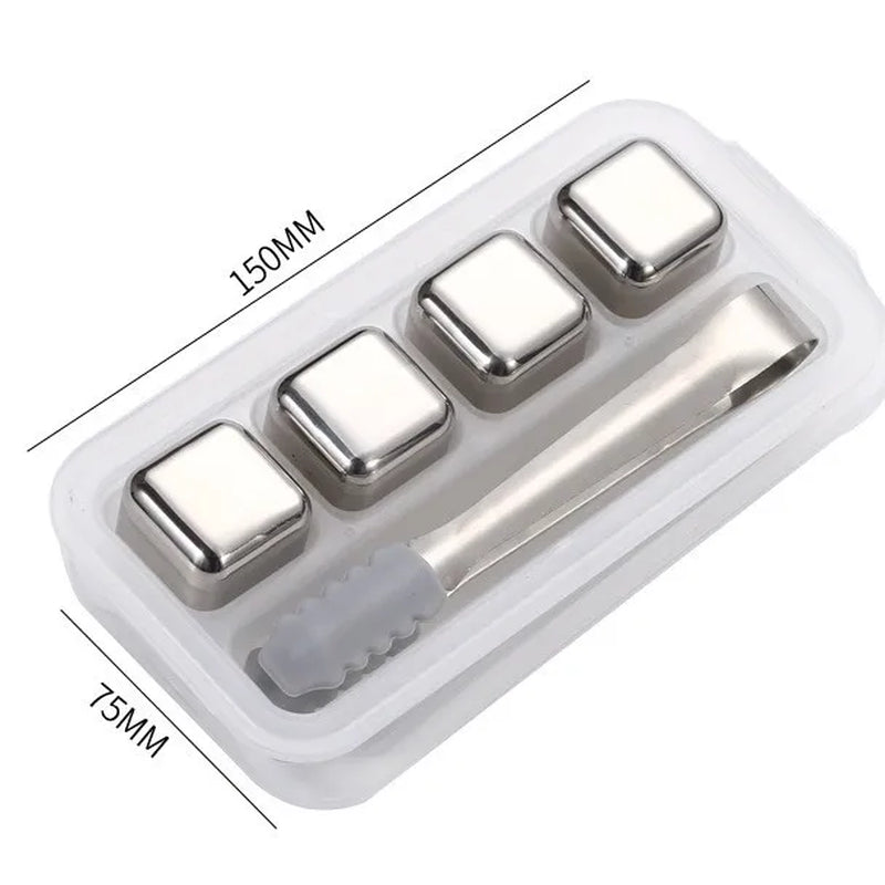 4/6/8/12 Whiskey Stones Barware Beer Ice Cooling Stones Stainless Steel Ice Stones with Ice Tongs and Freezer Storage Box