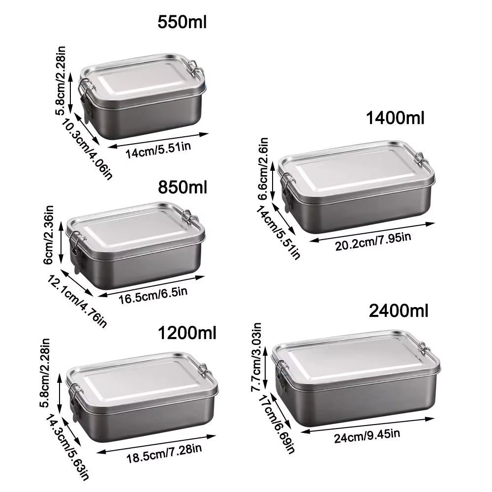 Durable Stainless Steel Bento Box Large Capacity Square Lunch Box with Lid Leakproof Lunch Container Outdoor