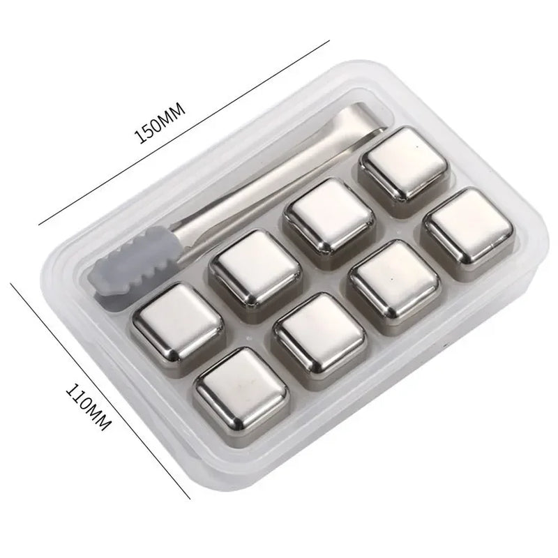 4/6/8/12 Whiskey Stones Barware Beer Ice Cooling Stones Stainless Steel Ice Stones with Ice Tongs and Freezer Storage Box