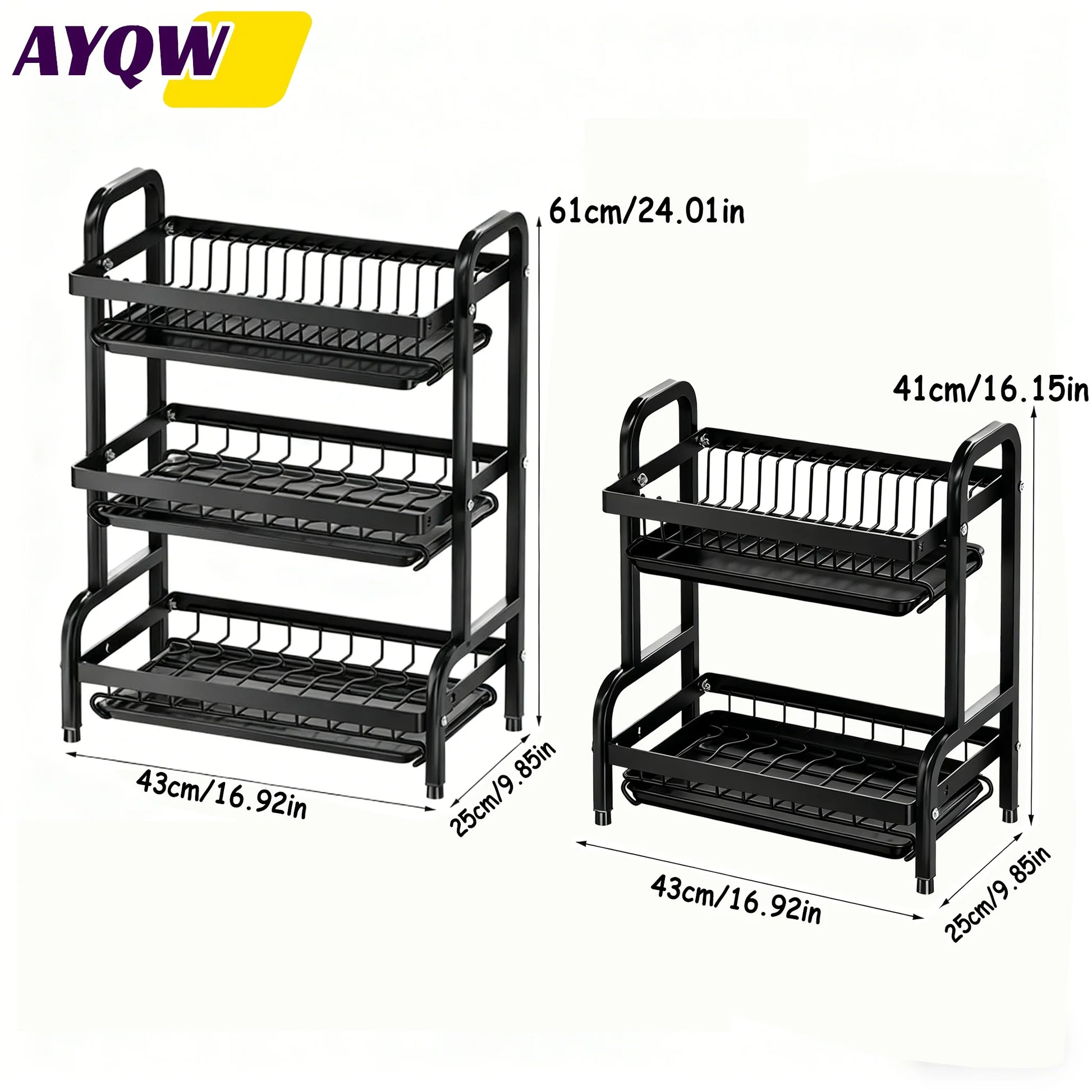 Large 2-3 Tier Vertical Dish Rack/Utensil Holder, Kitchen Storage Rack with Quick Drainage System, Knife and Fork Holder, Cutting Board Storage, Drying Rack - Heavy-Duty Carbon Steel Multifunctional Utensil Organizer, Suitable for Bowls, Plates, and Cookware - Space-Saving Modern Metal Storage Rack, for Countertop or Cabinet Use, Minimalist Design, Sturdy Construction, Ideal for Small Kitchens, Dish Drying Rack after Washing Dishes, Drying Rack