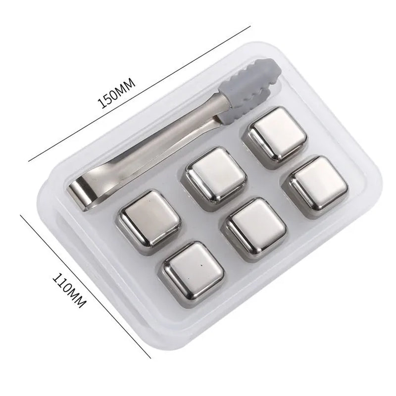4/6/8/12 Whiskey Stones Barware Beer Ice Cooling Stones Stainless Steel Ice Stones with Ice Tongs and Freezer Storage Box