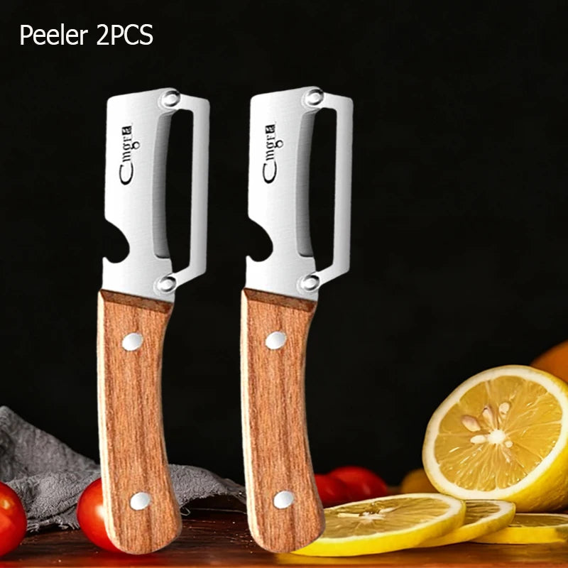 Stainless Steel Fruit Peeler Wooden Handle Paring Knife Planer Sugarcane Household Thick Fruits Vegetables Scraping Tools