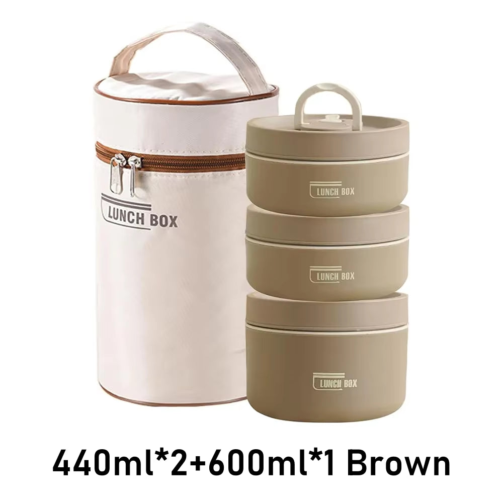 Portable Insulated Food Lunch Container Set with Thermal Lunch Box 3 Separate Stackable Lunch Container for Adult Kids