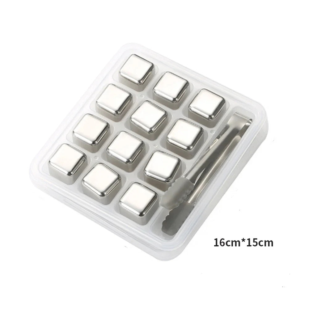 4/6/8/12 Whiskey Stones Barware Beer Ice Cooling Stones Stainless Steel Ice Stones with Ice Tongs and Freezer Storage Box