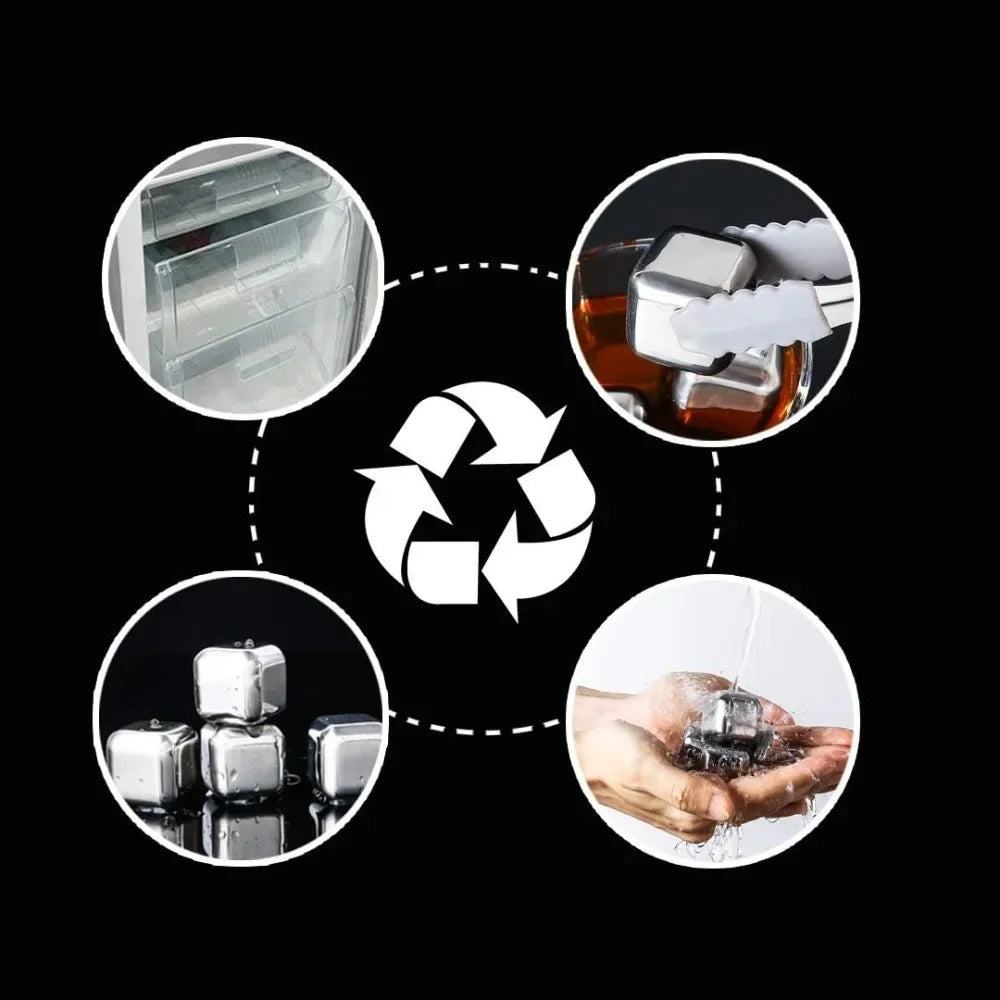4/6/8/12 Whiskey Stones Barware Beer Ice Cooling Stones Stainless Steel Ice Stones with Ice Tongs and Freezer Storage Box