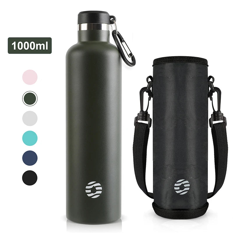 Stainless Steel Thermos Bottle 1000Ml Sports Flask Vacuum Insulated Water Bottle Leak Proof BPA Free