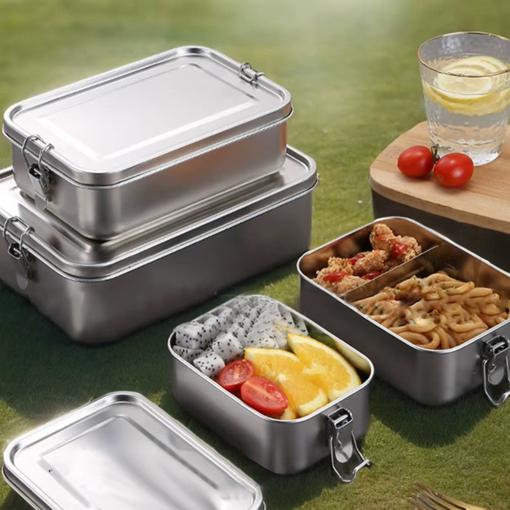 Durable Stainless Steel Bento Box Large Capacity Square Lunch Box with Lid Leakproof Lunch Container Outdoor