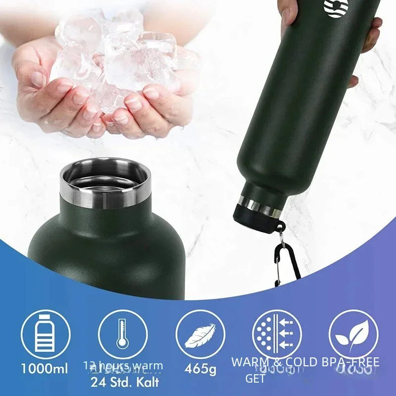 Stainless Steel Thermos Bottle 1000Ml Sports Flask Vacuum Insulated Water Bottle Leak Proof BPA Free