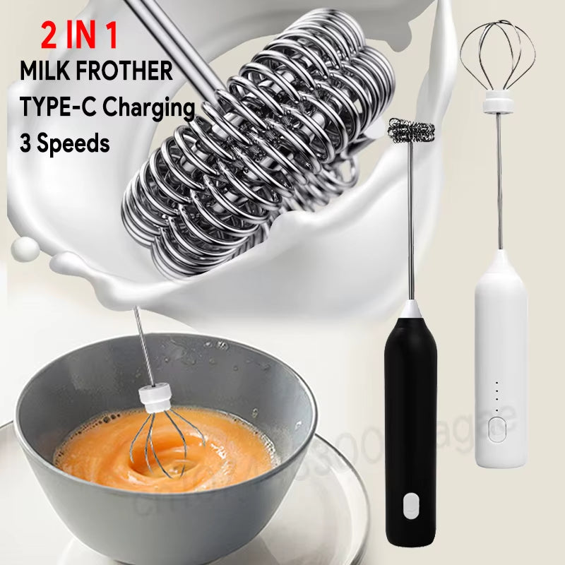 UPGRADED Electric Coffee Frother/Milk Whisk+Egg Beater MINI Food Blender USB Rechargeable Handheld Three Speeds Espresso Tools