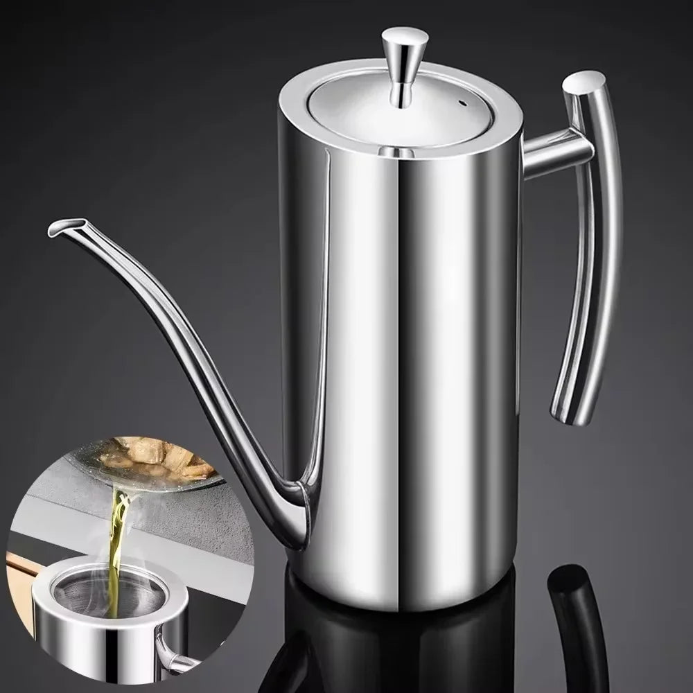 304 Stainless Steel Oil Pot Kitchen Oil Tank Sauce Vinegar Drip-Proof Dust-Proof Oil Storage Container to Store Kitchen Tools