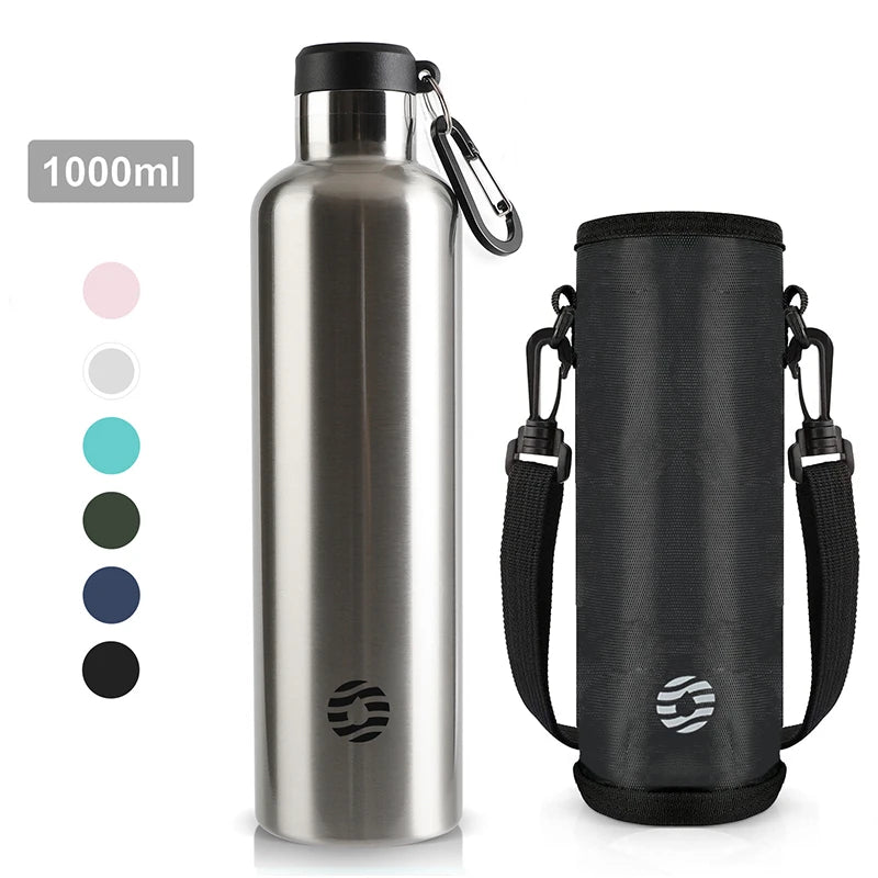 Stainless Steel Thermos Bottle 1000Ml Sports Flask Vacuum Insulated Water Bottle Leak Proof BPA Free