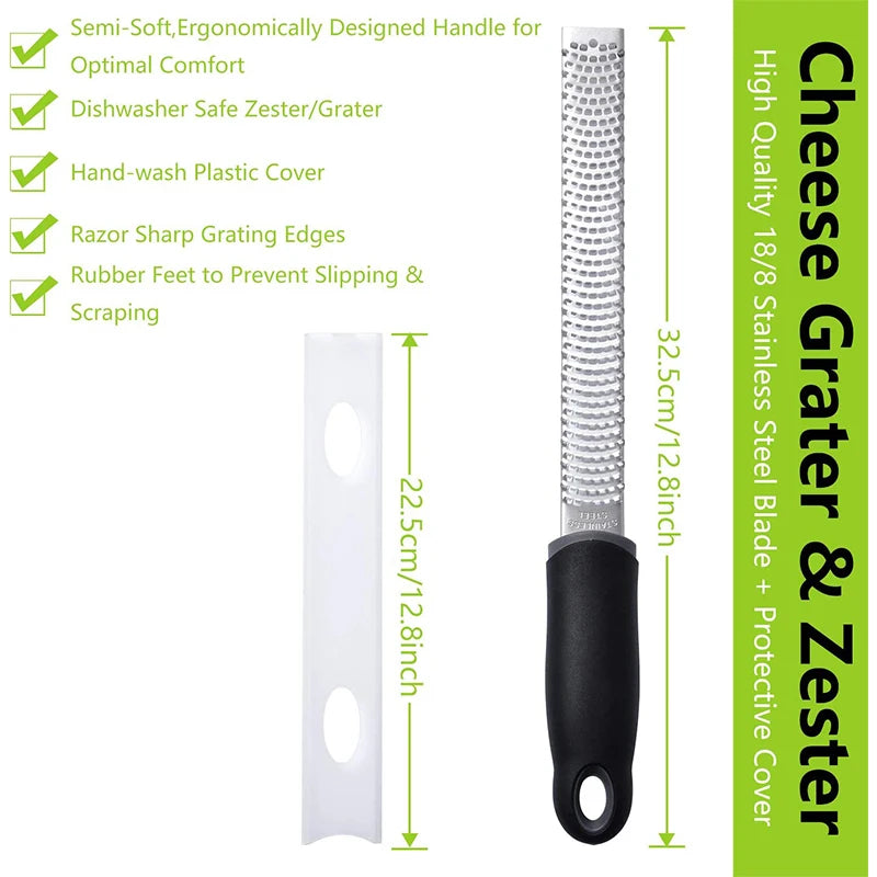 Stainless Steel Cheese Grater Citrus Lemon Zester Peeler Cheese Lemon Fruit Chocolate Grater with Non-Slip Handle Kitchen Gadget