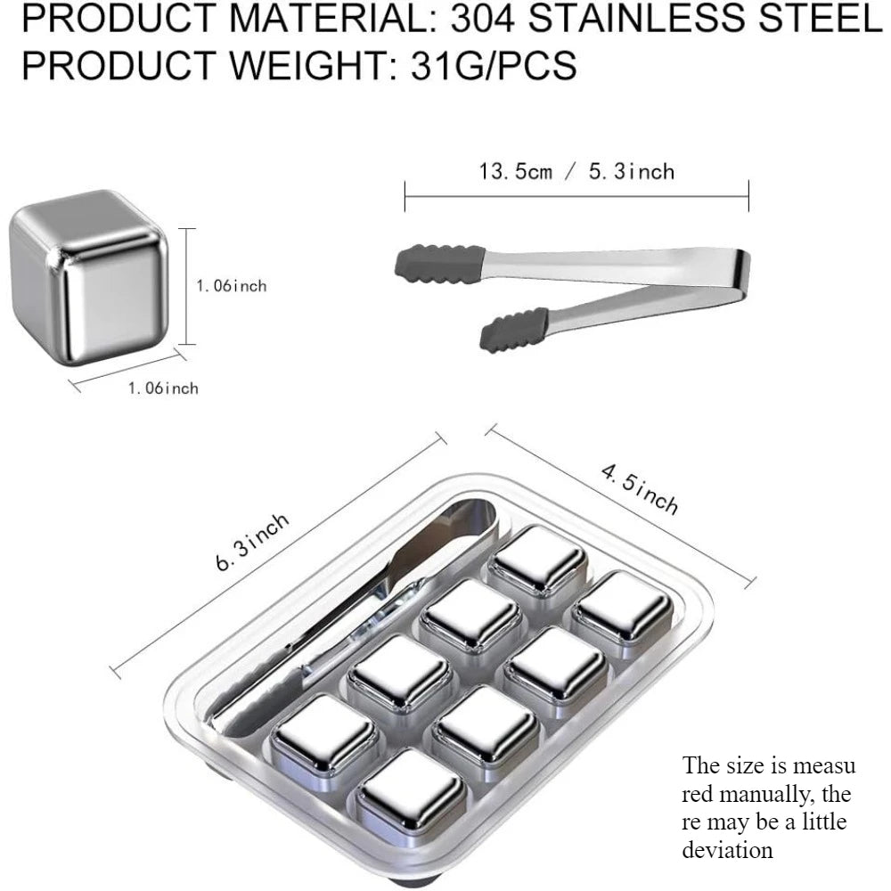 4/6/8/12 Whiskey Stones Barware Beer Ice Cooling Stones Stainless Steel Ice Stones with Ice Tongs and Freezer Storage Box