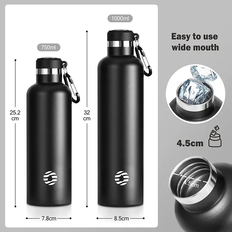 Stainless Steel Thermos Bottle 1000Ml Sports Flask Vacuum Insulated Water Bottle Leak Proof BPA Free