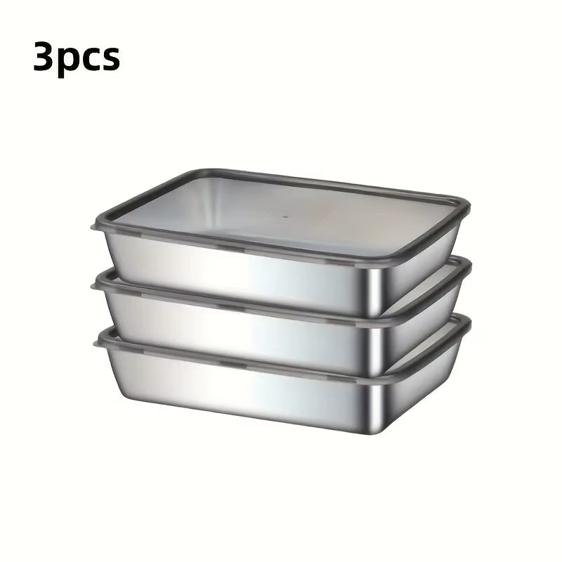 Pro Stainless Baking Trays! 3Pcs with Lids - Non-Stick & Easy-Clean. Perfect for Roasting Veggies/Meats. Home & Restaurant Grade