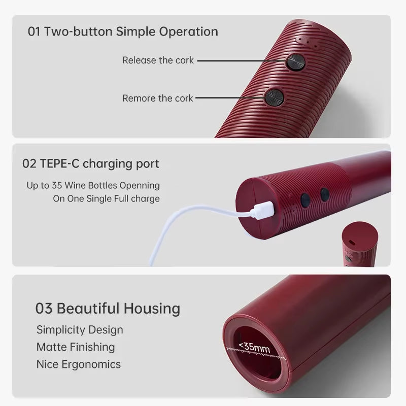 Electric Wine Bottle Opener Automatic Wine Corkscrew Rechargeable Wine Opener One-Click Button Wine Tools Bar Kitchen Products